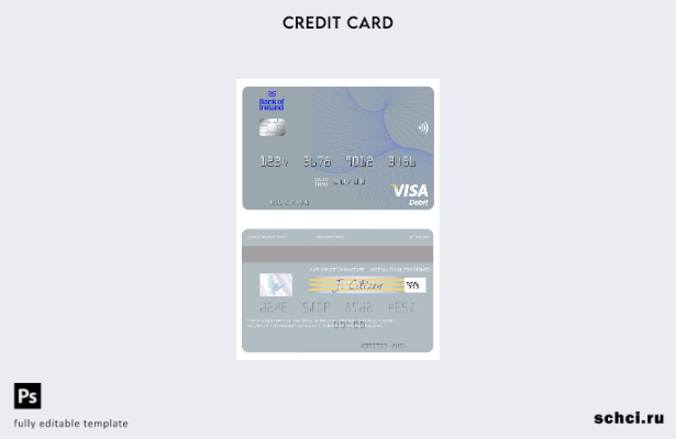 цифровая загрузка шаблона дебетовой карты Visa Банка Ирландии Ирландии